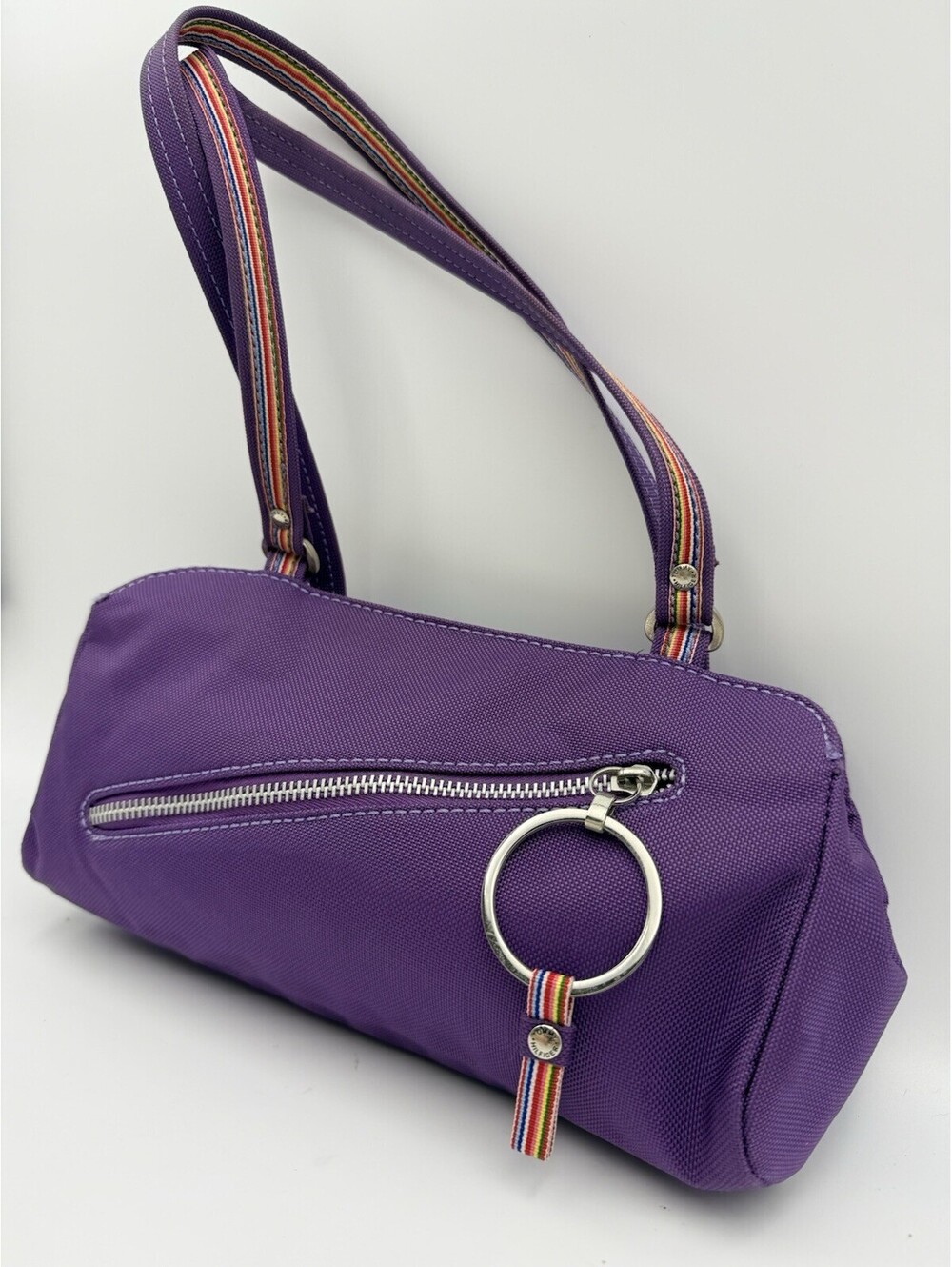 Vintage Y2K Tommy Hilfiger Purple Small Handbag Purse Rainbow Stripe Canvas